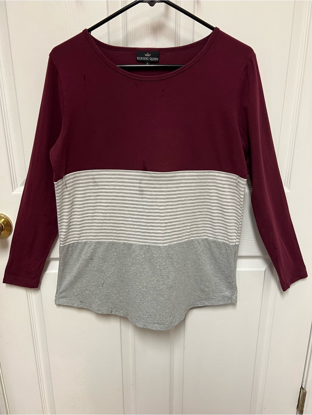 Nursing Queen Burgundy White Gray Colorblock Nursing Top